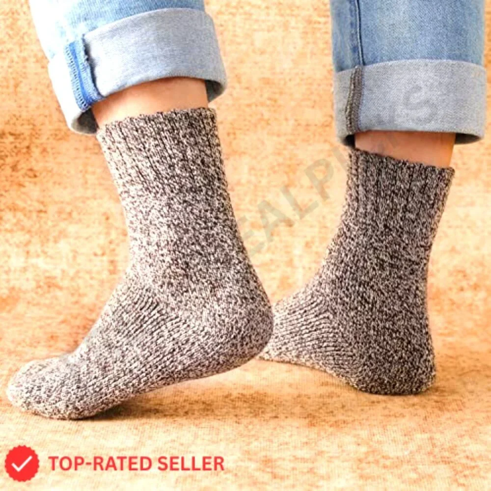 Wool Crew Socks Thick Knit Thermal Cozy Winter Boot Hiking Outdoor Unisex
